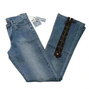 NWT Waist Size 28 Y2K Faux Suede Lace Up Flower Denim Flared Jeans Festival Boho